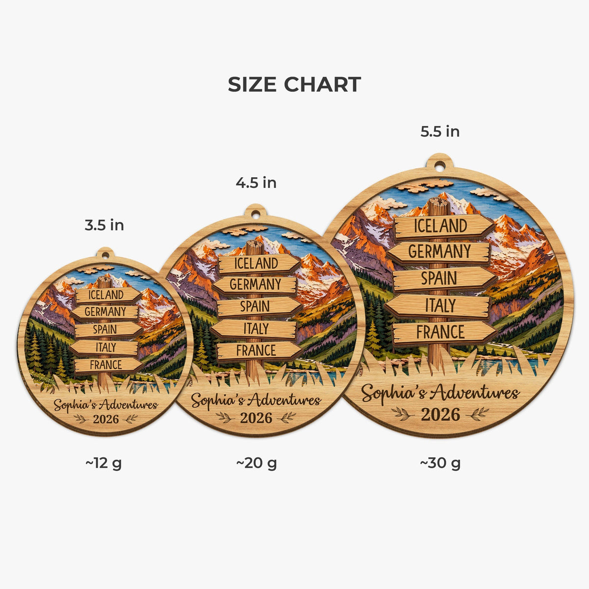 Personalised Gifts for Travel Lovers - Travel Adventure Wood Ornament
