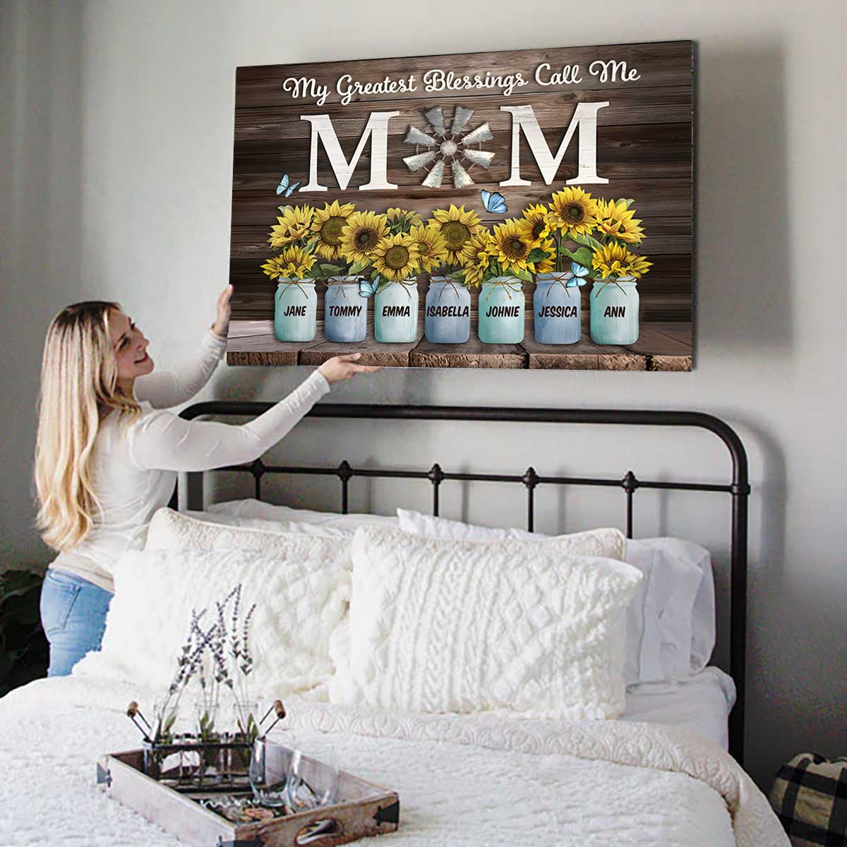 My Greatest Blessings Call Me Mom Custom Names Canvas Gift