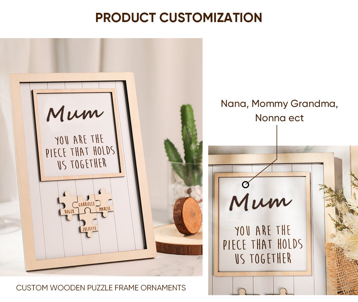 Personalisiertes Holzpuzzle-Rahmen-Geschenk für Mama 