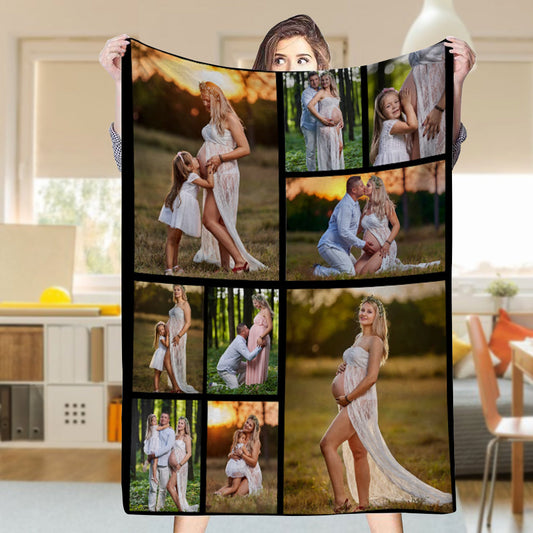 Personalisierte Decken mit 9 Fotos, Fleece-Überwurf, Decke, Geschenk für die Familie
