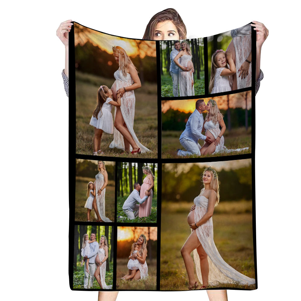 Personalized 9 Photos Blankets Fleece Throw Blanket Gift for Family