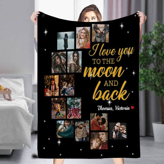 Personalized 14 Photos Blankets Fleece Blanket Gift for Her/Him