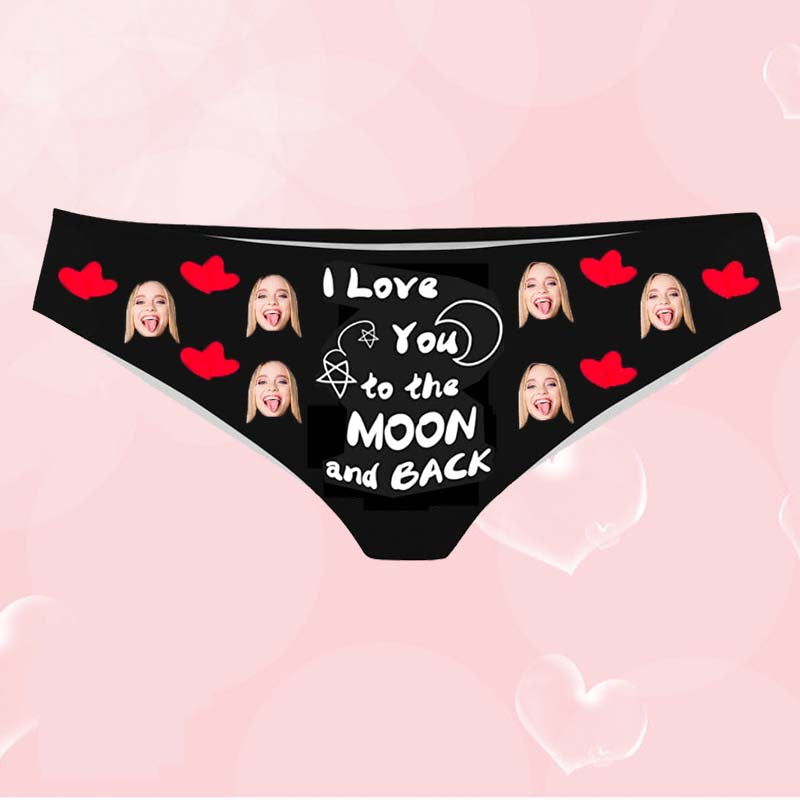 Custom I Love U to the Moon Face Heart Photo Boxer