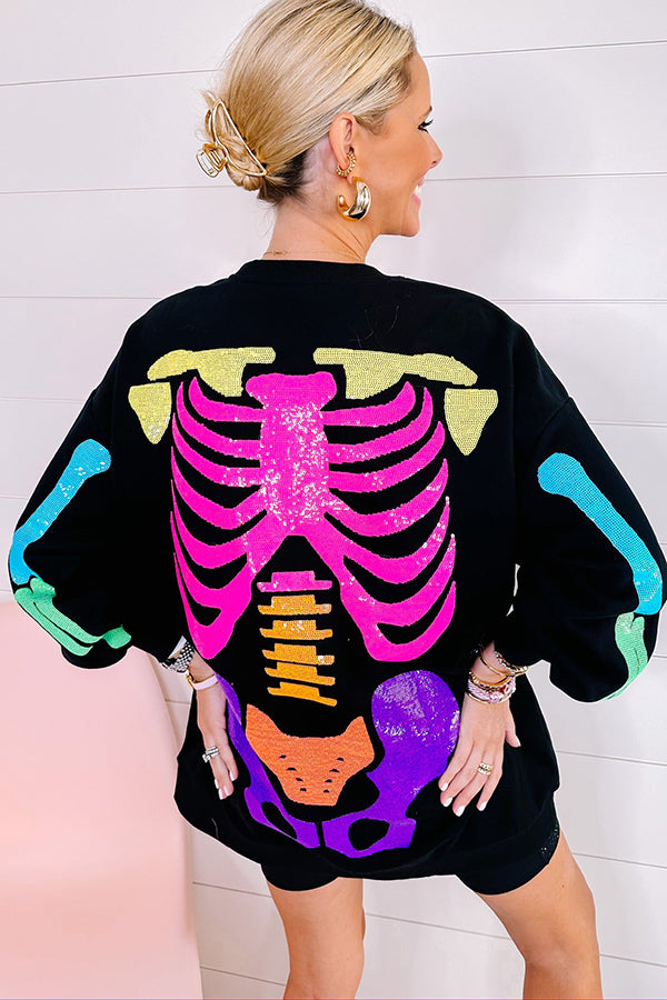 Rainbow Skeleton Sweatshirt Dress - Black