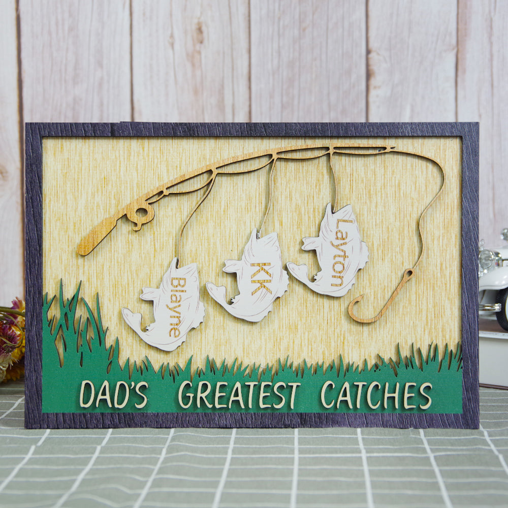 Fishing Dad's Greatest Catches, Personalized Layered Wood Sign Stand, Gifts for Dads