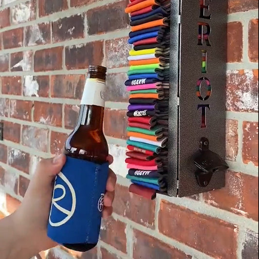 Personalized can kooler holder with bottle opener