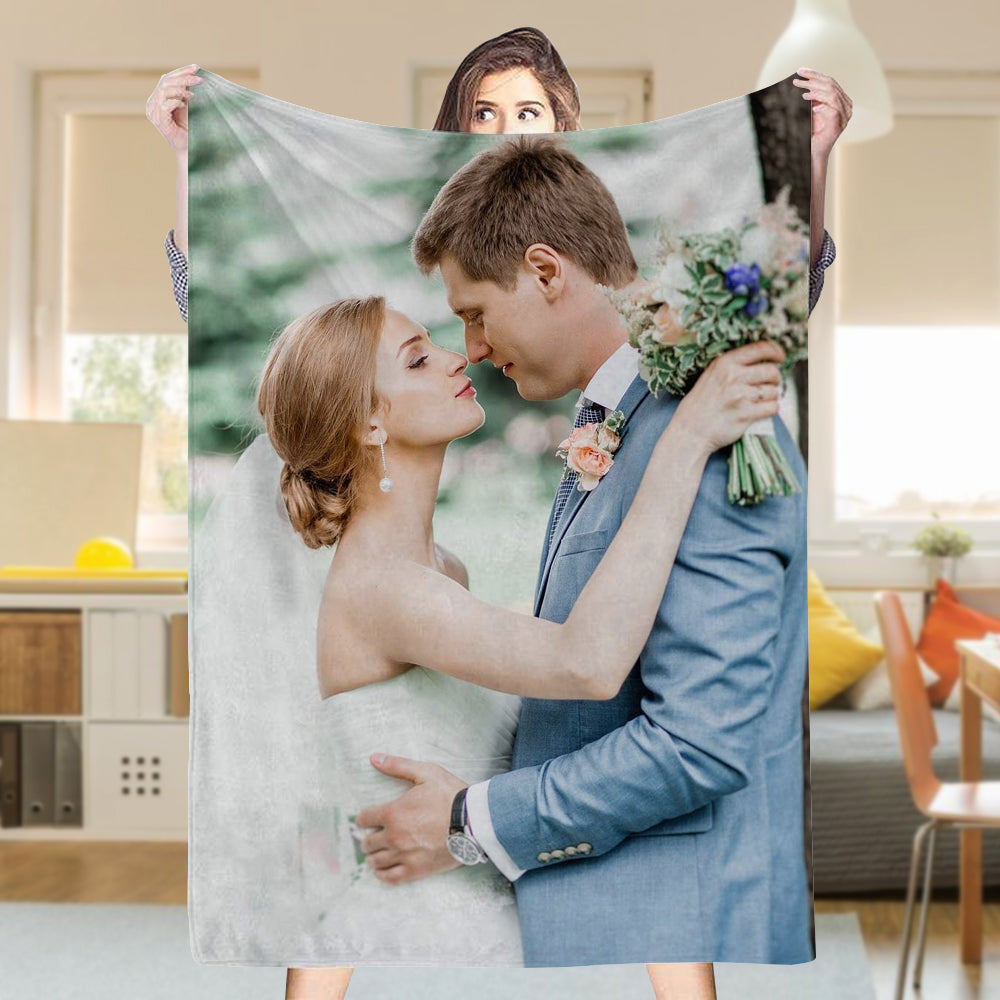 Custom 1 Photo Fleece Blankets for Couple Family