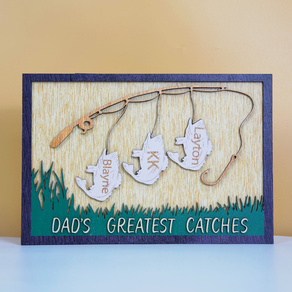 Fishing Dad's Greatest Catches, Personalized Layered Wood Sign Stand, Gifts for Dads