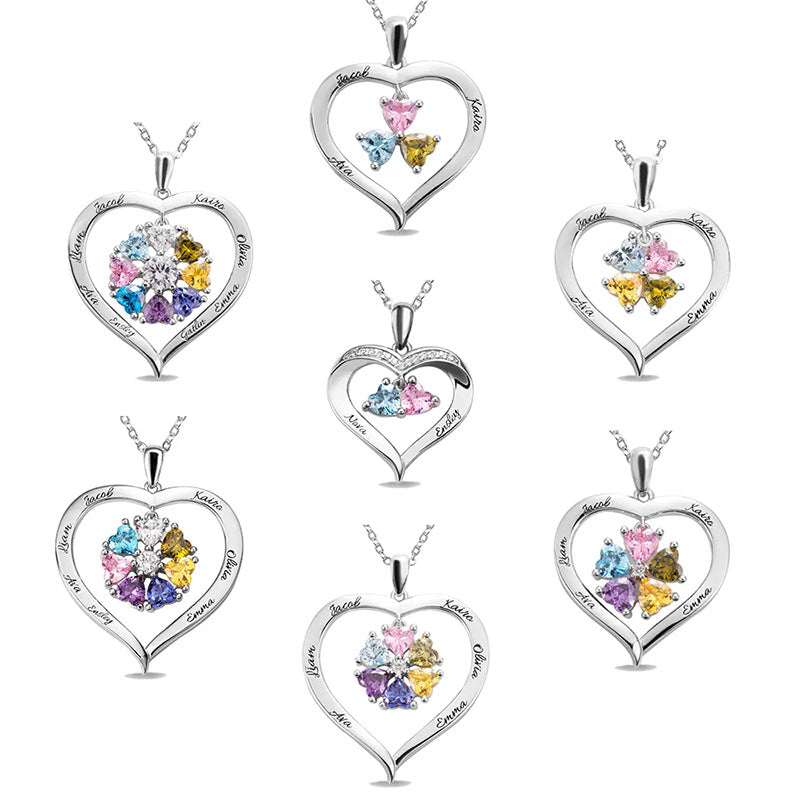 Personalized Names Heart Necklace With Birthstones