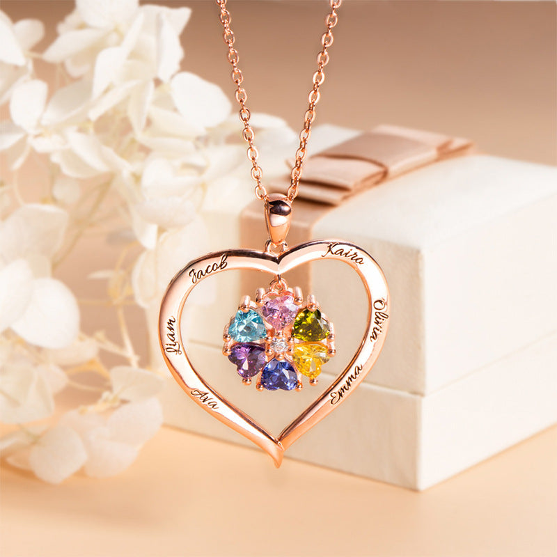 Personalized Names Heart Necklace With Birthstones