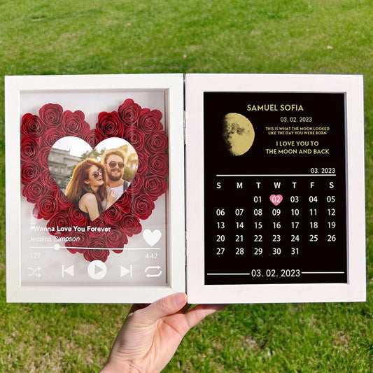 (Heart With Song) Custom Flowers Frame with REAL MOON PHASE