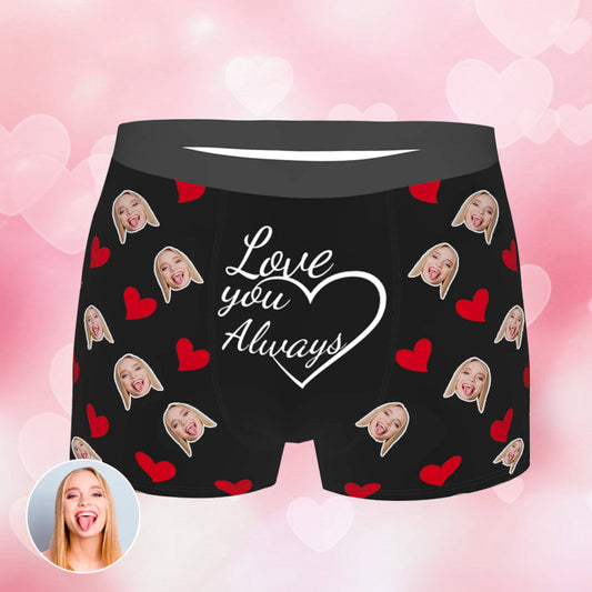 Custom Love You Always Face Heart Photo Boxer