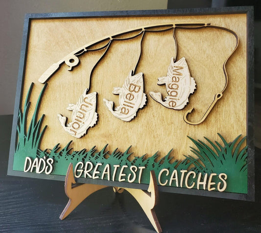 Fishing Dad's Greatest Catches, Personalized Layered Wood Sign Stand, Gifts for Dads