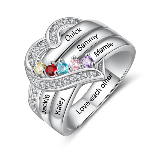 Customized Heart Birthstone Ring