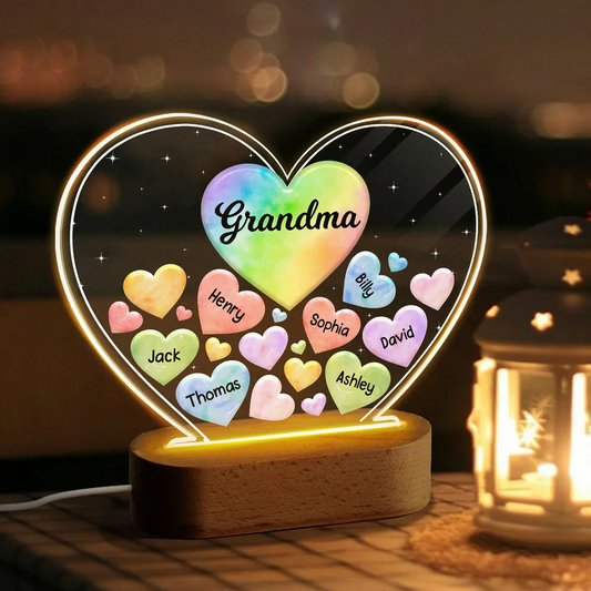 Grandma Mom Hearts In Heart Personalized Acrylic Heart LED Night Light