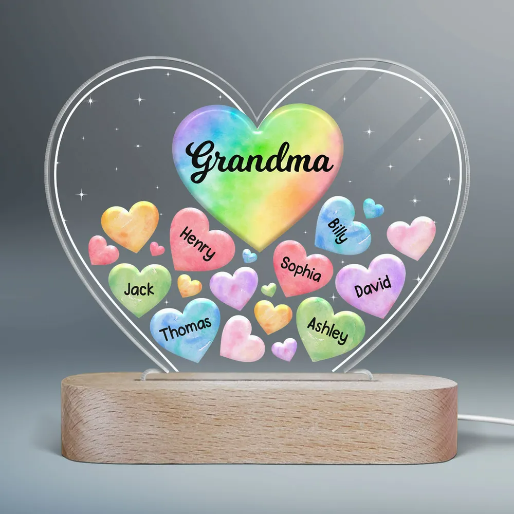 Grandma Mom Hearts In Heart Personalized Acrylic Heart LED Night Light