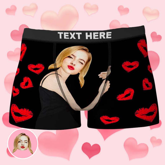 Custom Girlfriend Hug With Heart Lip Face Photo Boxer