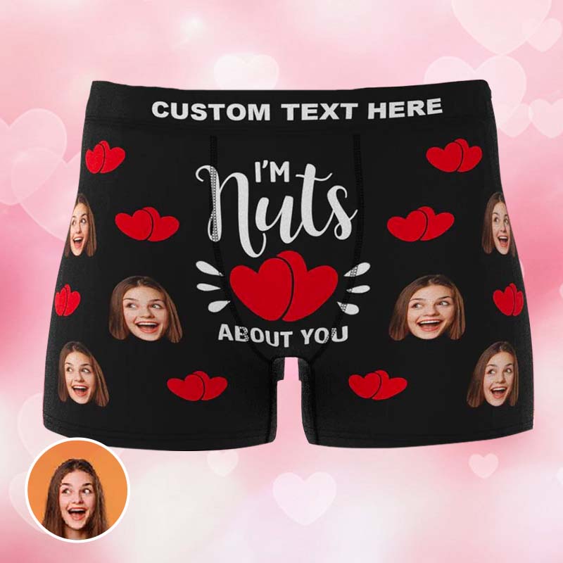 Custom I'm Nuts About you Face Heart Photo Boxer