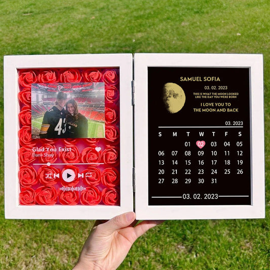 (Square With Song) Custom Flowers Frame with REAL MOON PHASE