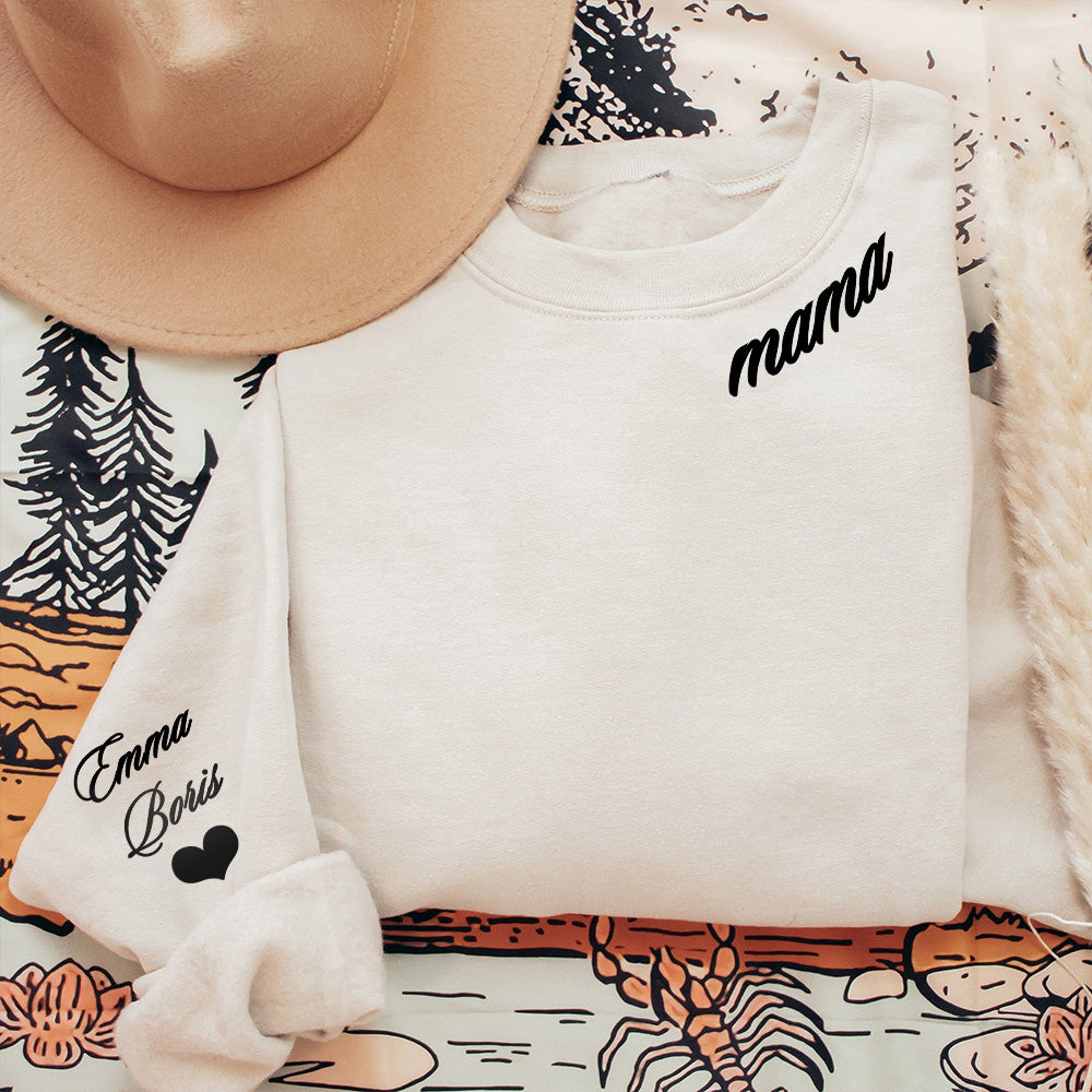 Sweat Mama personnalisé avec le nom des enfants sur la manche💕