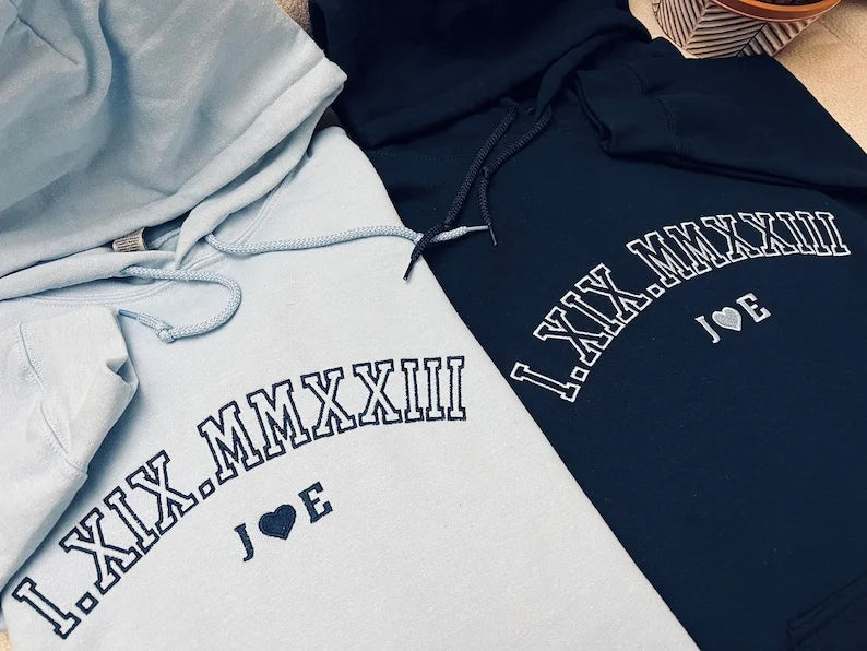 Custom Embroider Roman Numeral Crewneck Hoodie