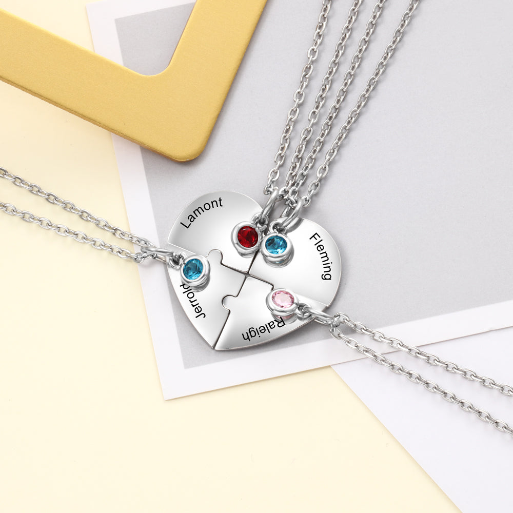Heart Pendant Puzzle Necklace with Birthstone
