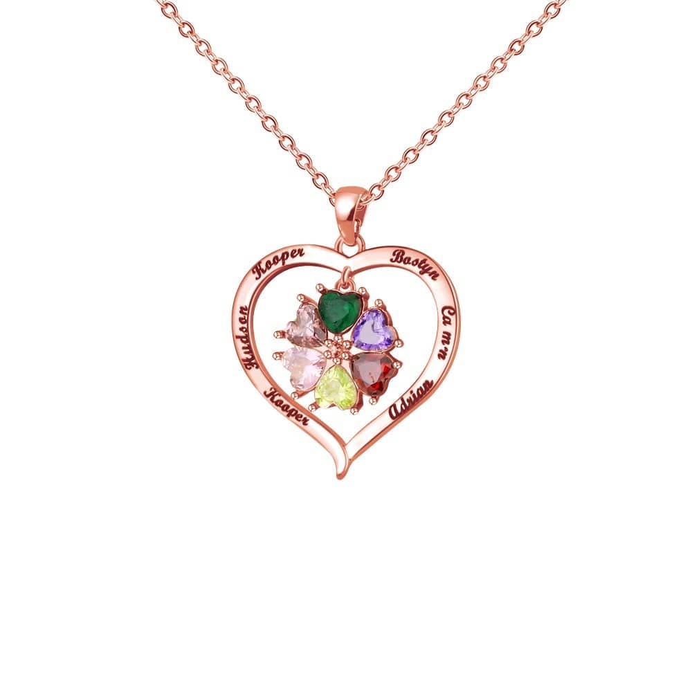 Personalized Names Heart Necklace With Birthstones