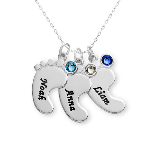 Custom Name Birthstone Baby Feet Charm Necklace