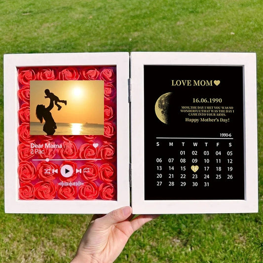 Custom Flowers Frame For Mom With REAL MOON PHASE