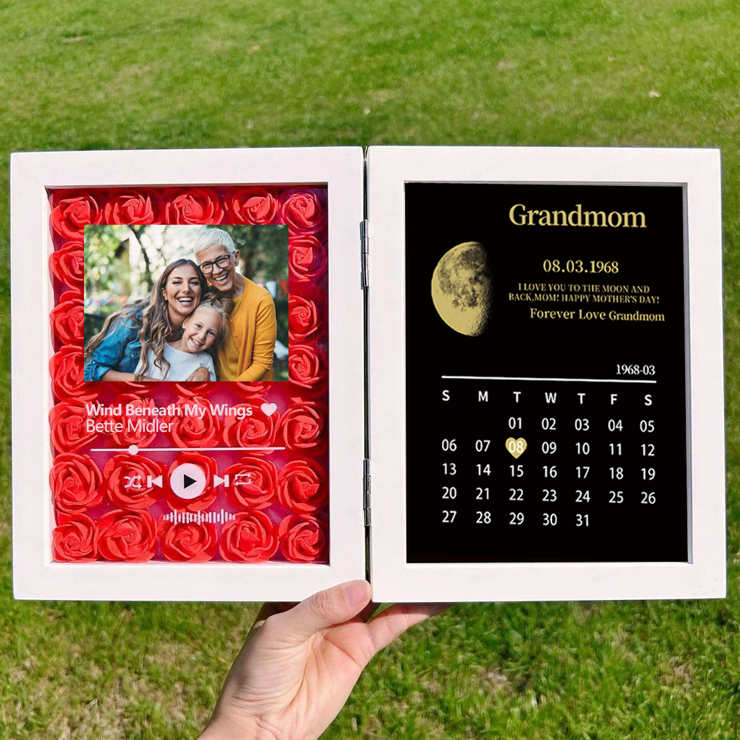 Custom Flowers Frame For Mom With REAL MOON PHASE