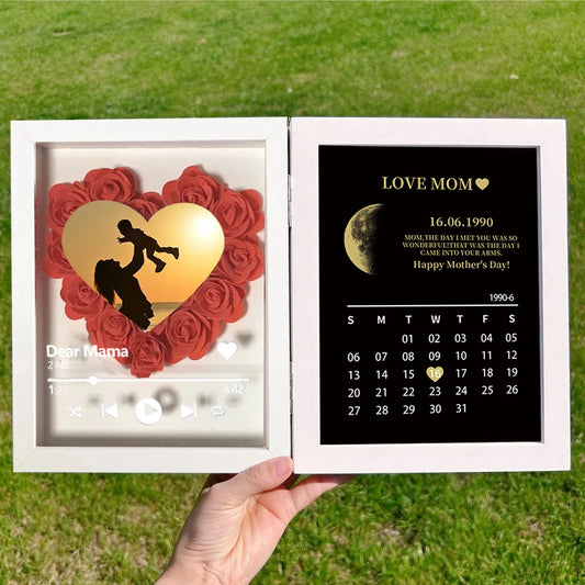 (Heart With Song) Custom Flowers Frame For Mom With REAL MOON