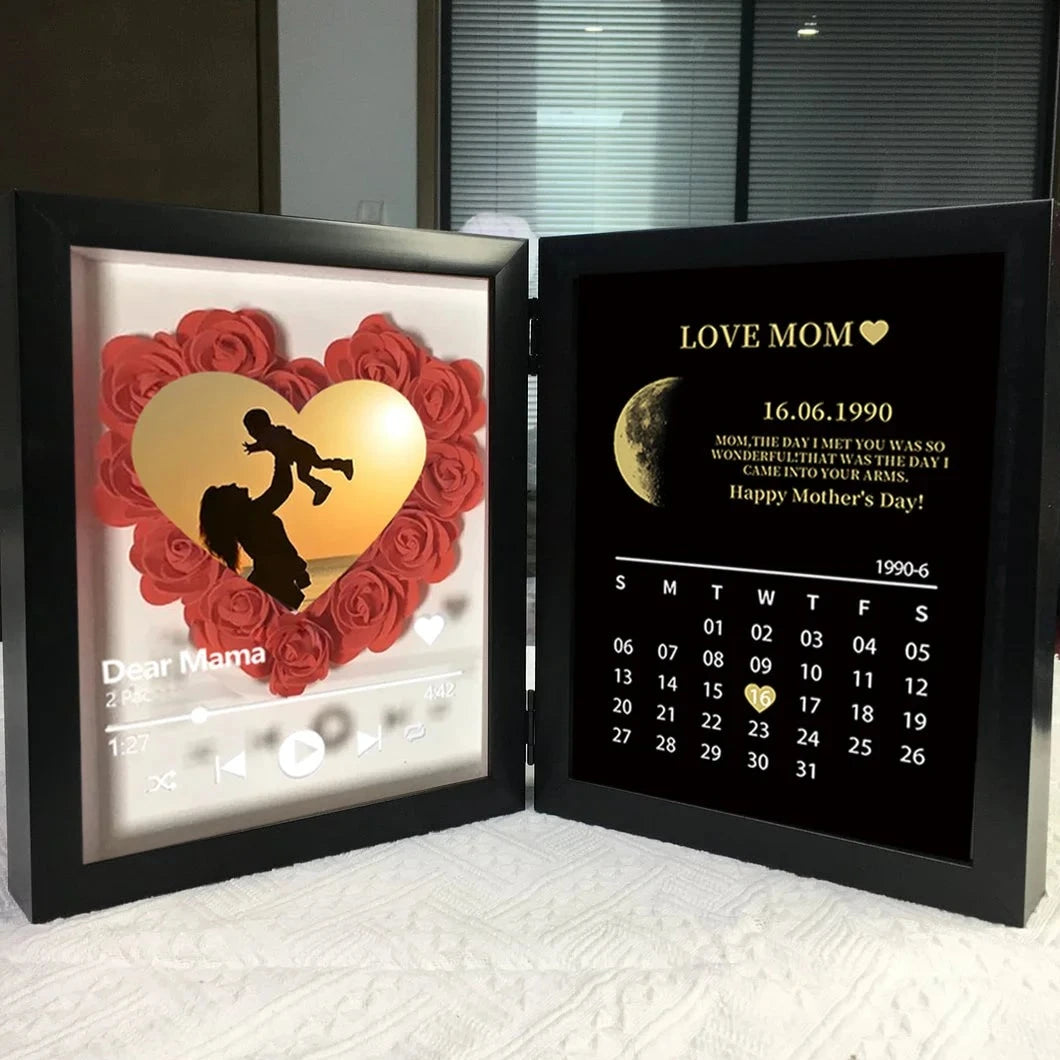 (Heart With Song) Custom Flowers Frame For Mom With REAL MOON