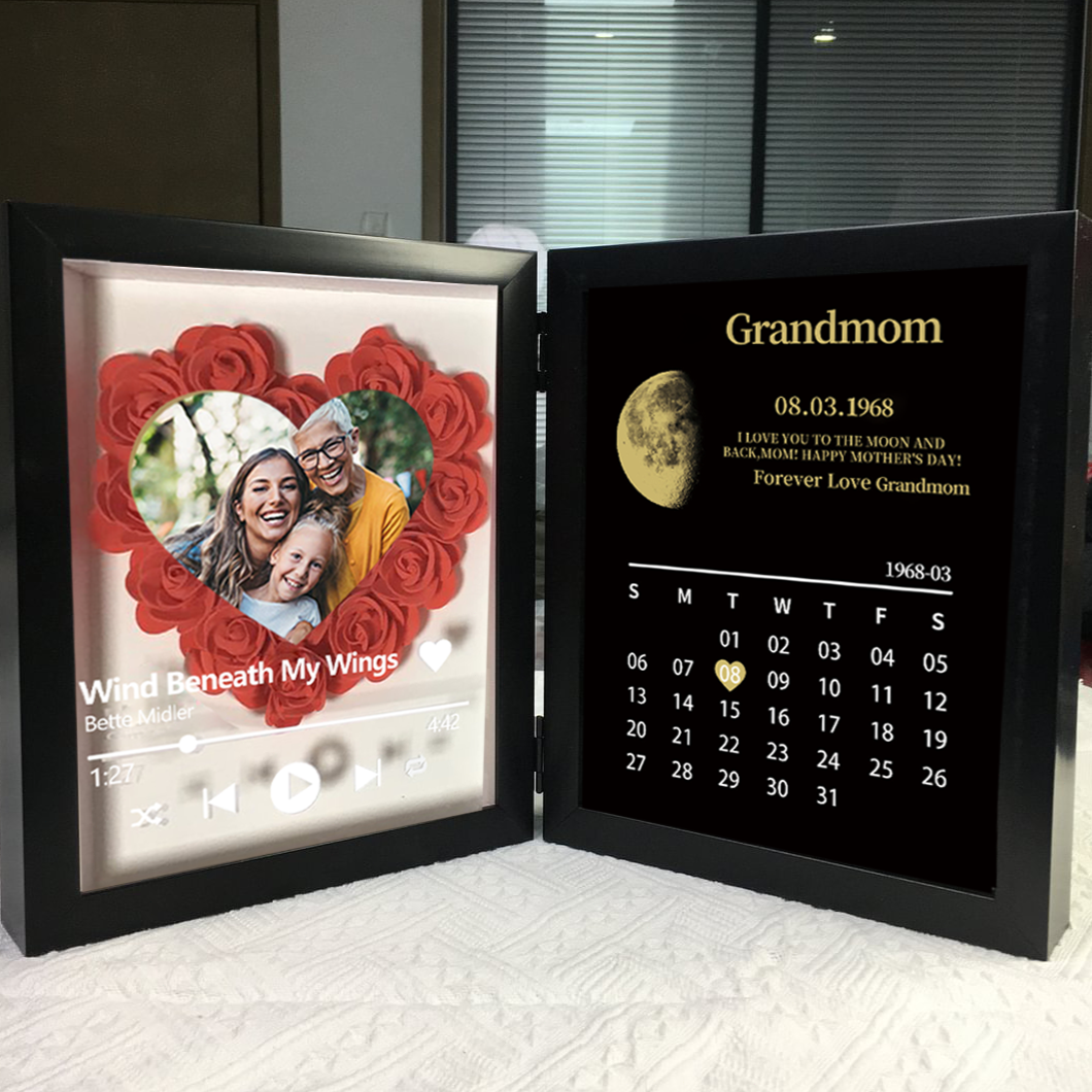 (Heart With Song) Custom Flowers Frame For Mom With REAL MOON