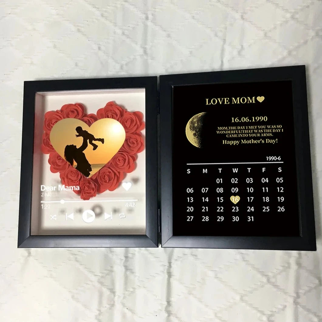 (Heart With Song) Custom Flowers Frame For Mom With REAL MOON