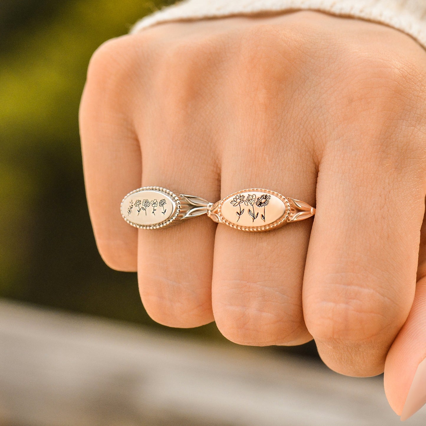 Family Birth Flower Month Ring Personalized Gift For Her