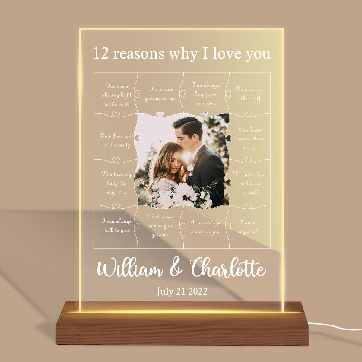 Personalized 12 Reasons Why I Love You Rectangular LED Lamp