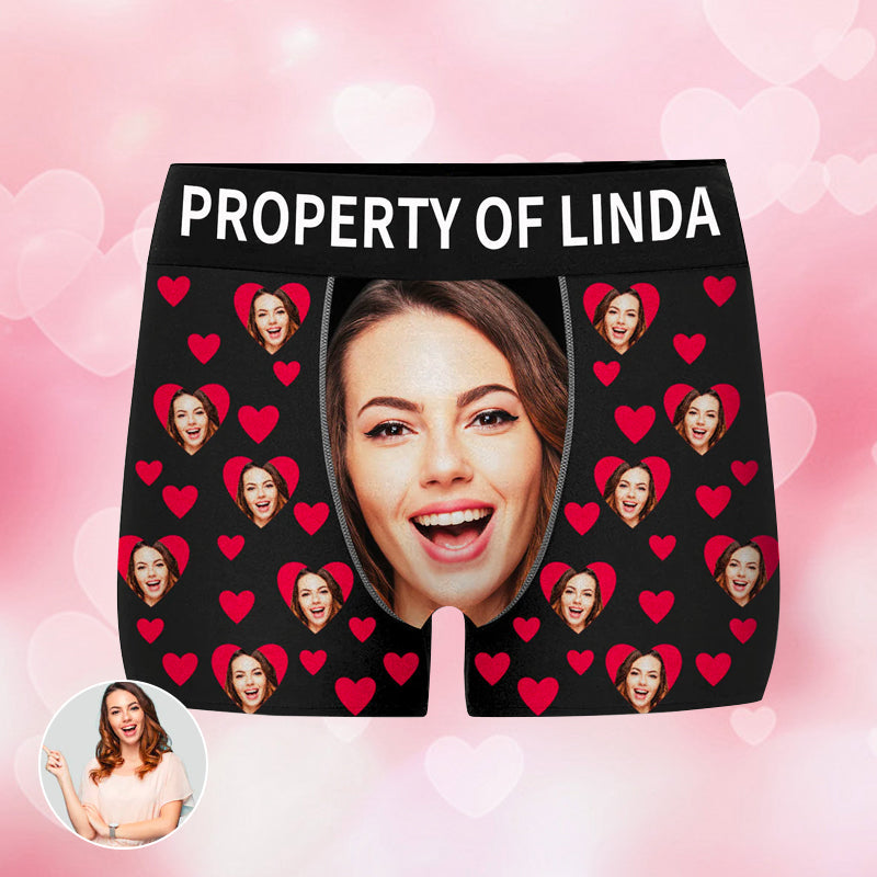 Custom Face with Heart Text Photo Boxer