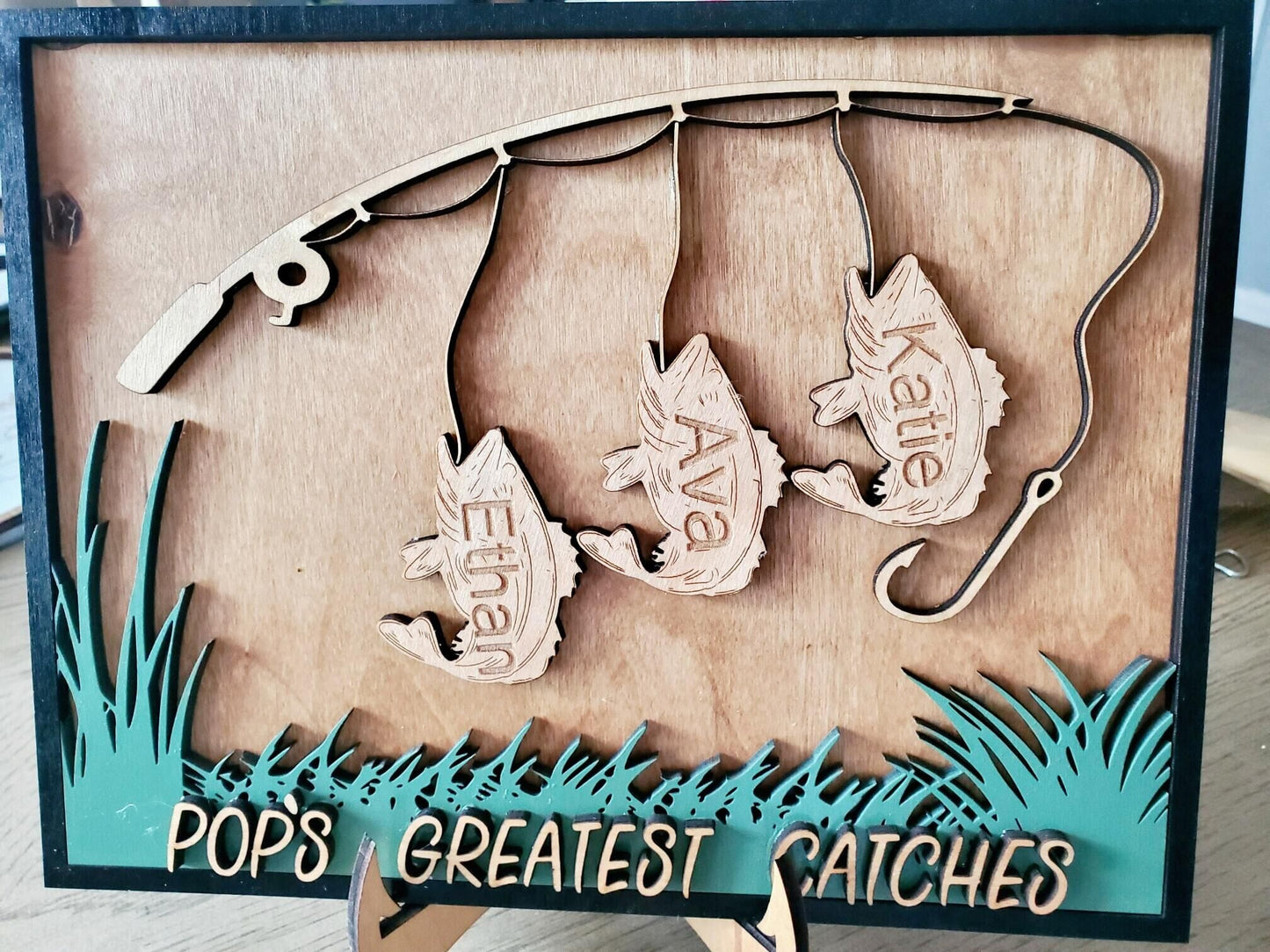 Fishing Dad's Greatest Catches, Personalized Layered Wood Sign Stand, Gifts for Dads