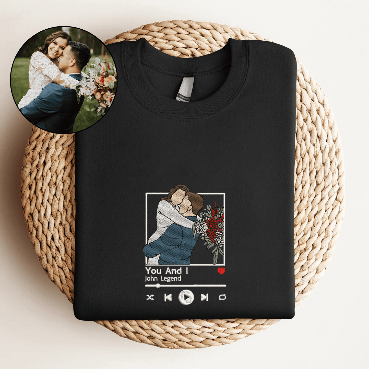 Custom Embroidered Sweatshirt Portrait Music for Couple