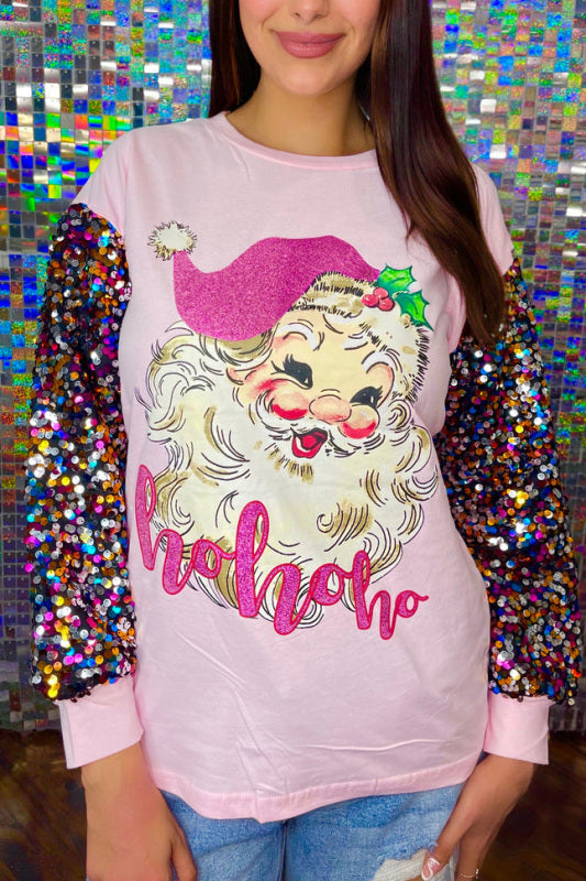 Casual Sequin Drop Sleeve Santa Long Sleeve Top