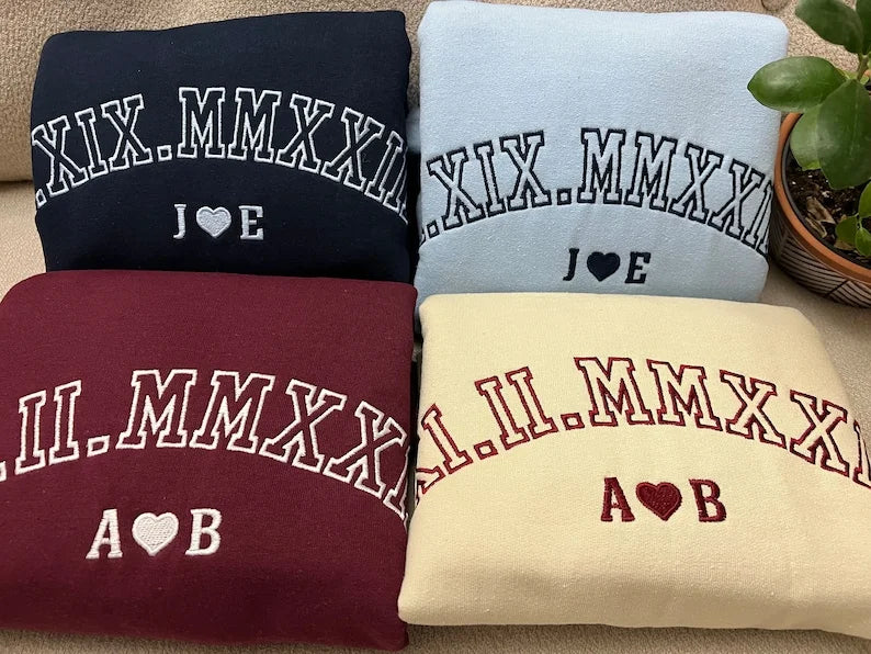 Custom Embroider Roman Numeral Crewneck Hoodie