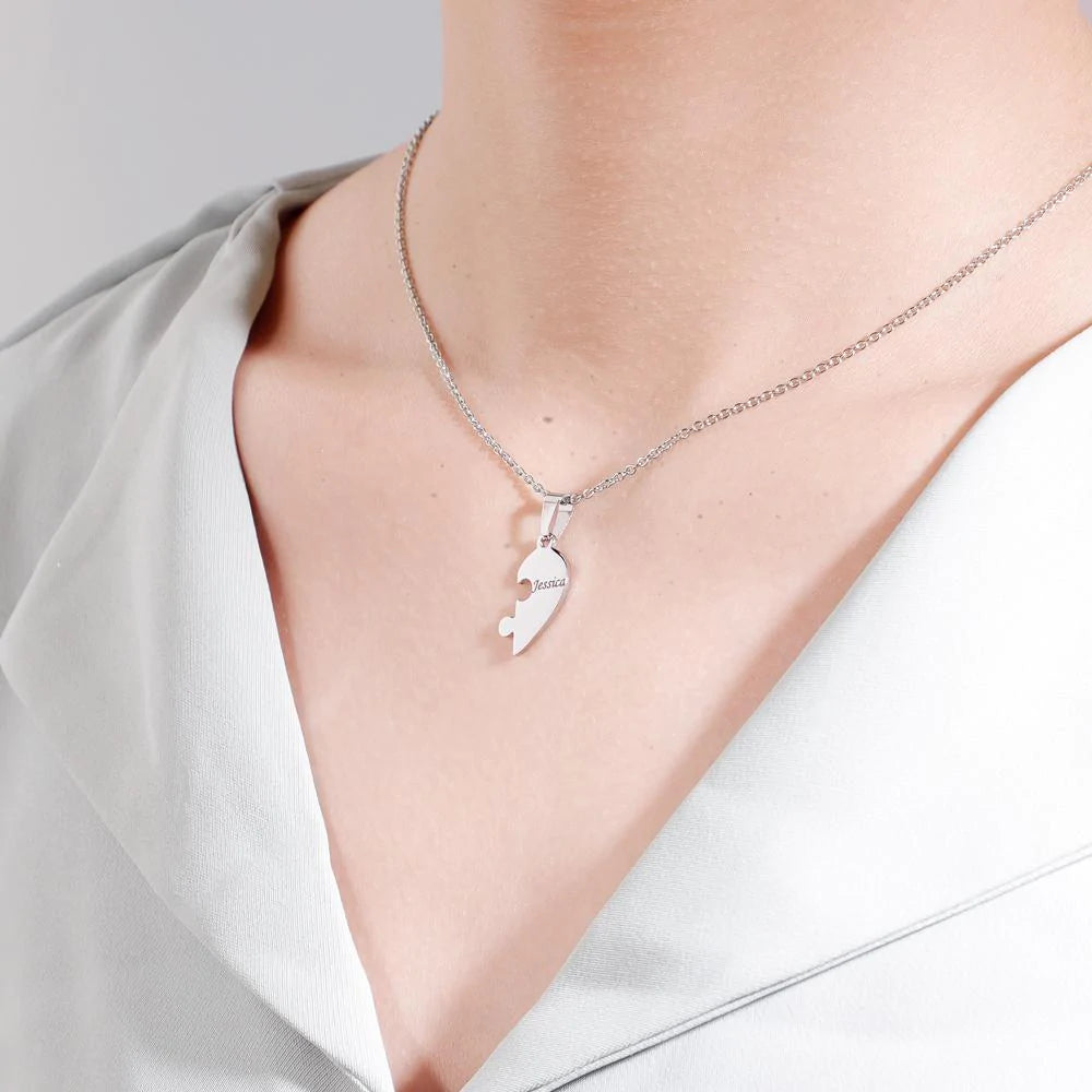 Family Heart Pendant Puzzle Necklace Bracelet Keychian