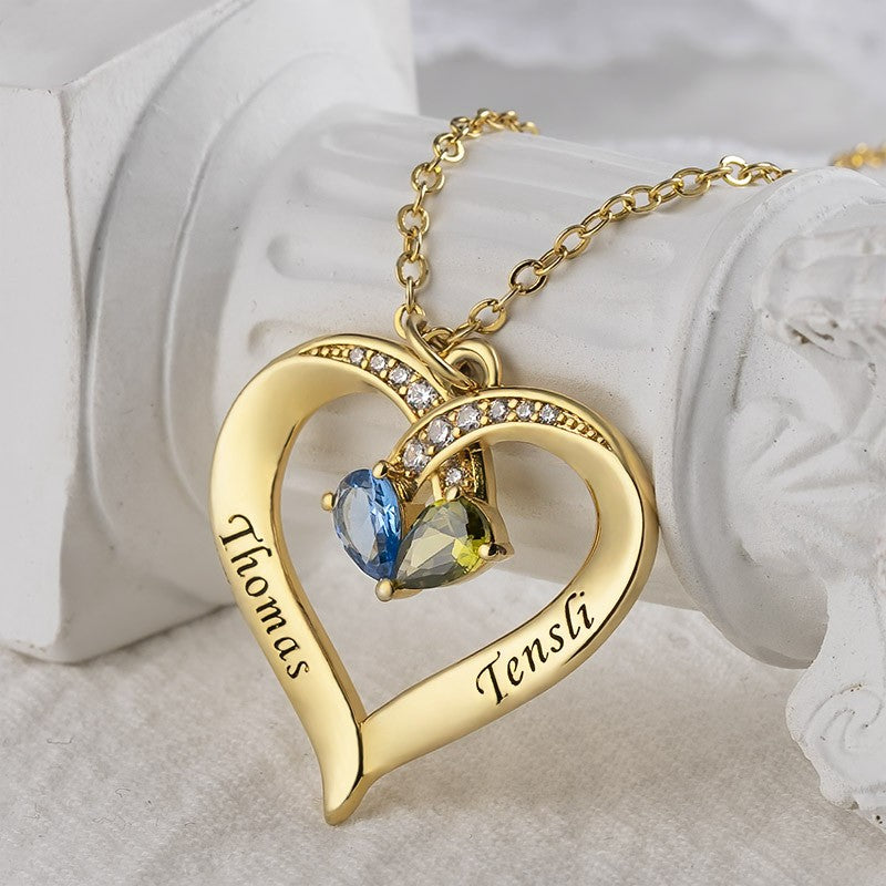 Personalized Names Heart Necklace With Birthstones