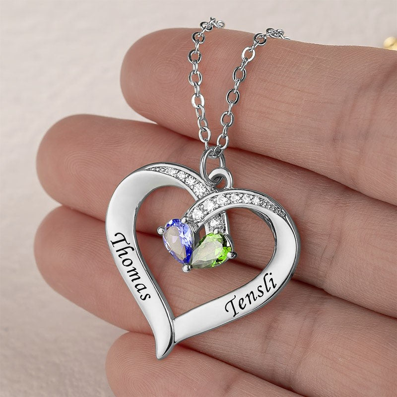 Personalized Names Heart Necklace With Birthstones