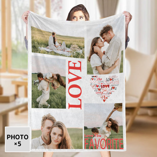 Personalized 5 Photos Blankets Fleece Blanket Gift for Lover