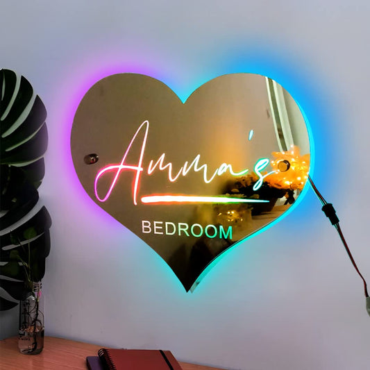 Personalised Outline Photo Heart Mirror - Light Up Mirror 🎁