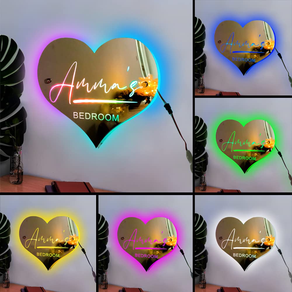 Personalised Outline Photo Heart Mirror - Light Up Mirror 🎁