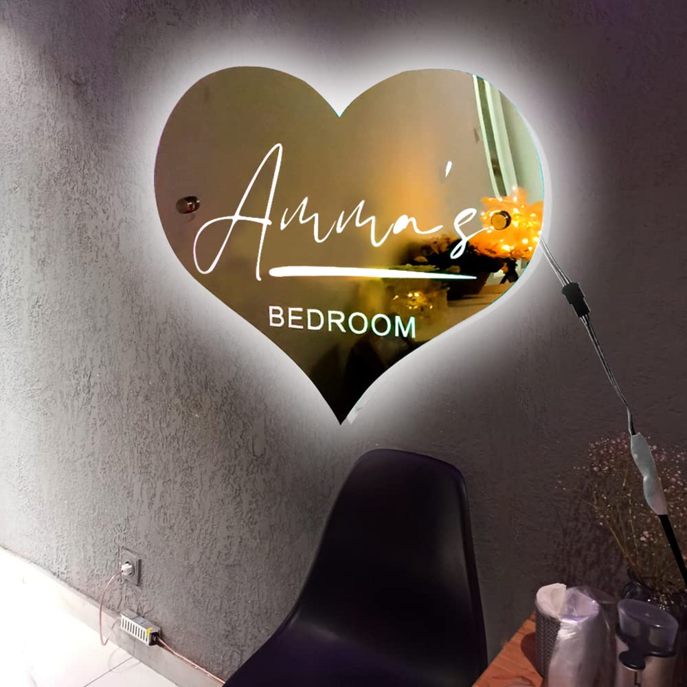 Personalised Outline Photo Heart Mirror - Light Up Mirror 🎁