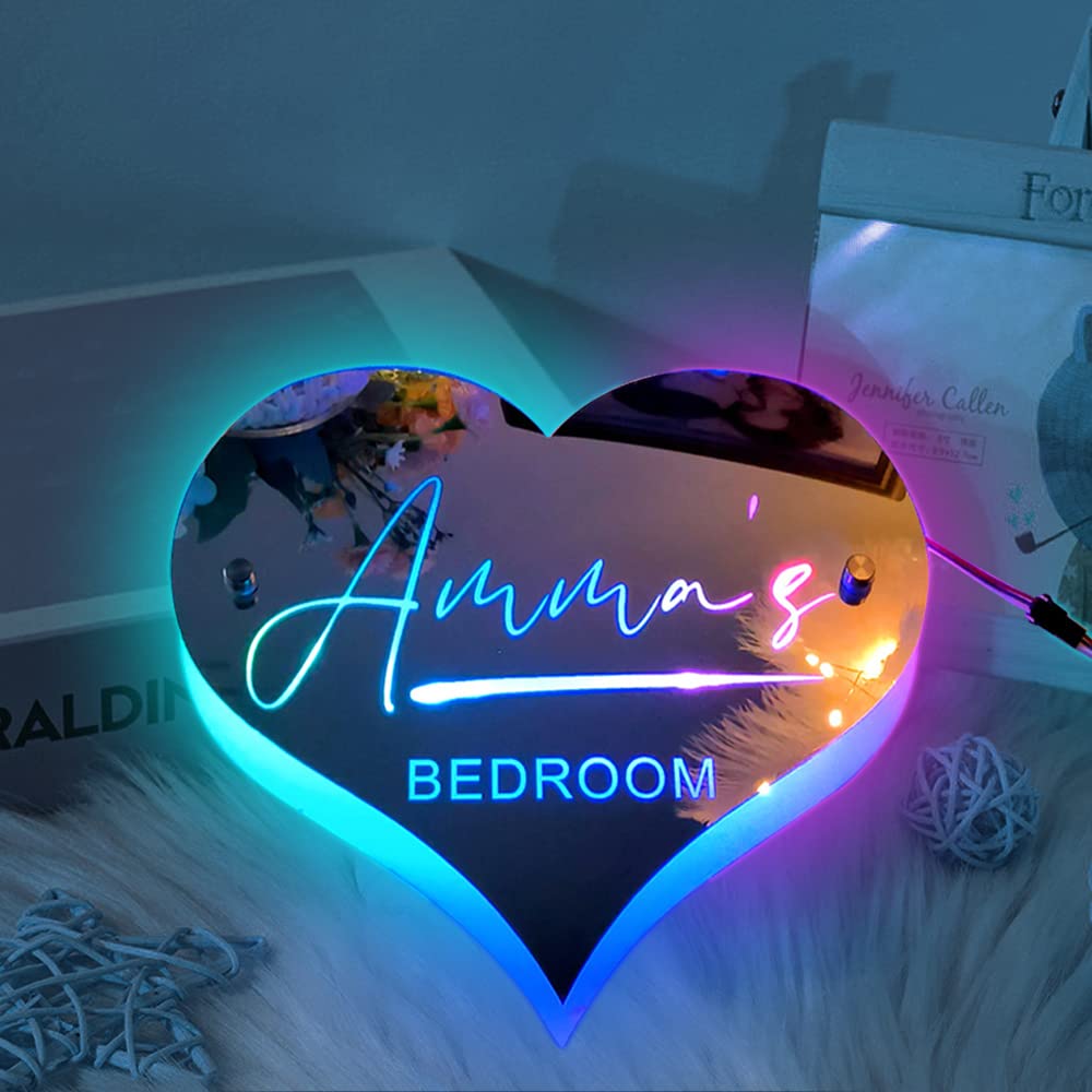 Personalised Outline Photo Heart Mirror - Light Up Mirror 🎁