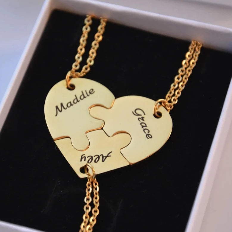 Family Heart Pendant Puzzle Necklace Bracelet Keychian TT